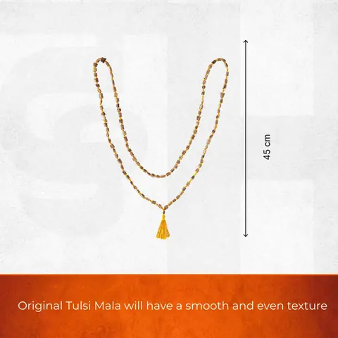 Seller's size graphic showing the mala with a tassel