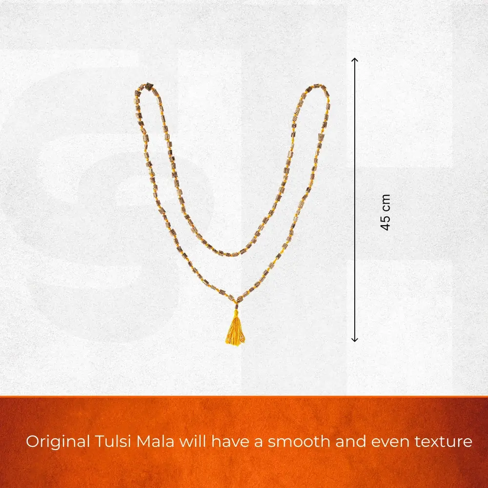 Seller's size graphic showing the mala with a tassel