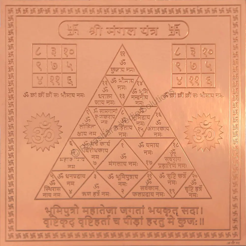 Copper Mangal yantra plate seen from the front