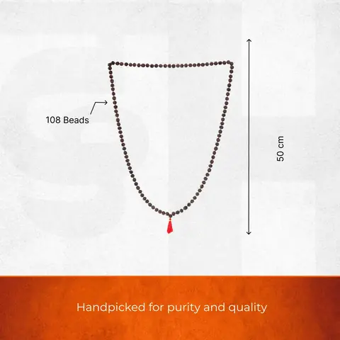 Seller's size graphic with the mala and its red tassel