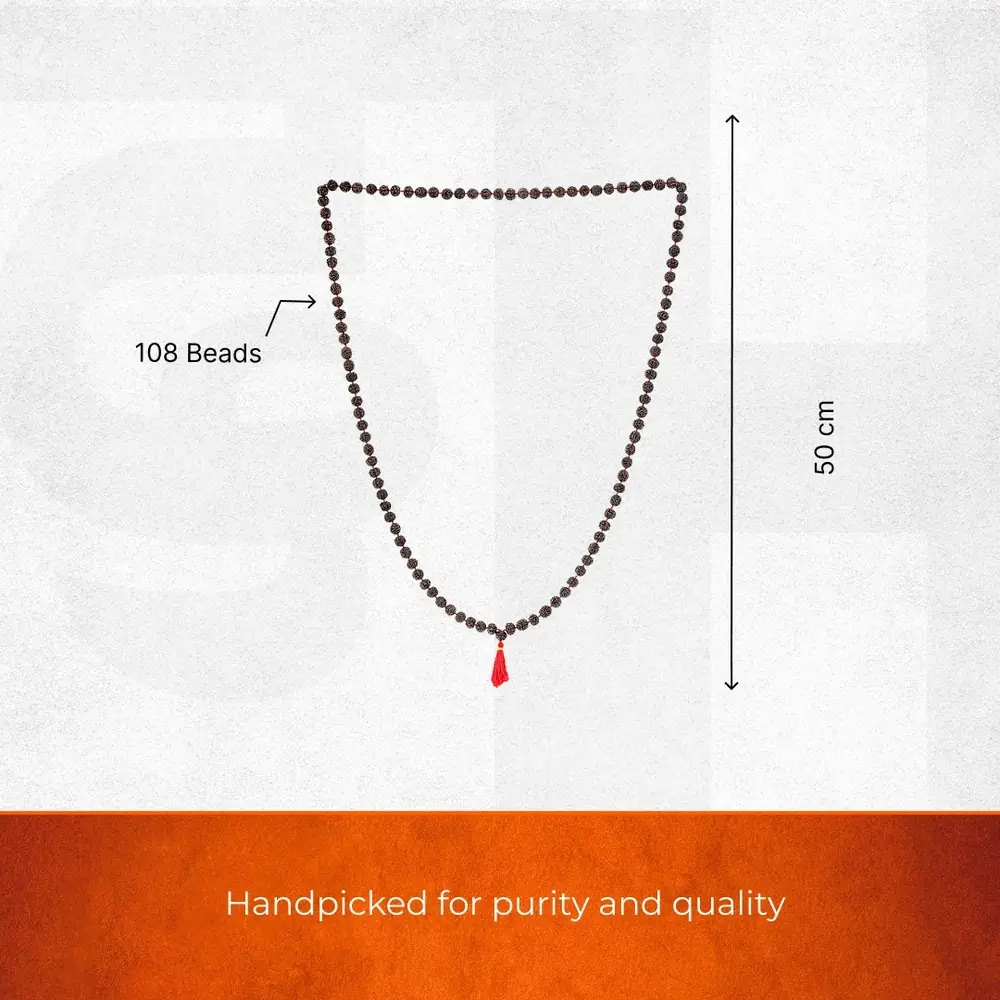 Seller's size graphic with the mala and its red tassel