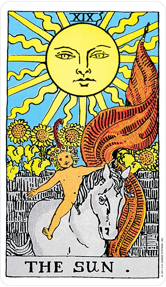 The Sun card showing a child on a horse