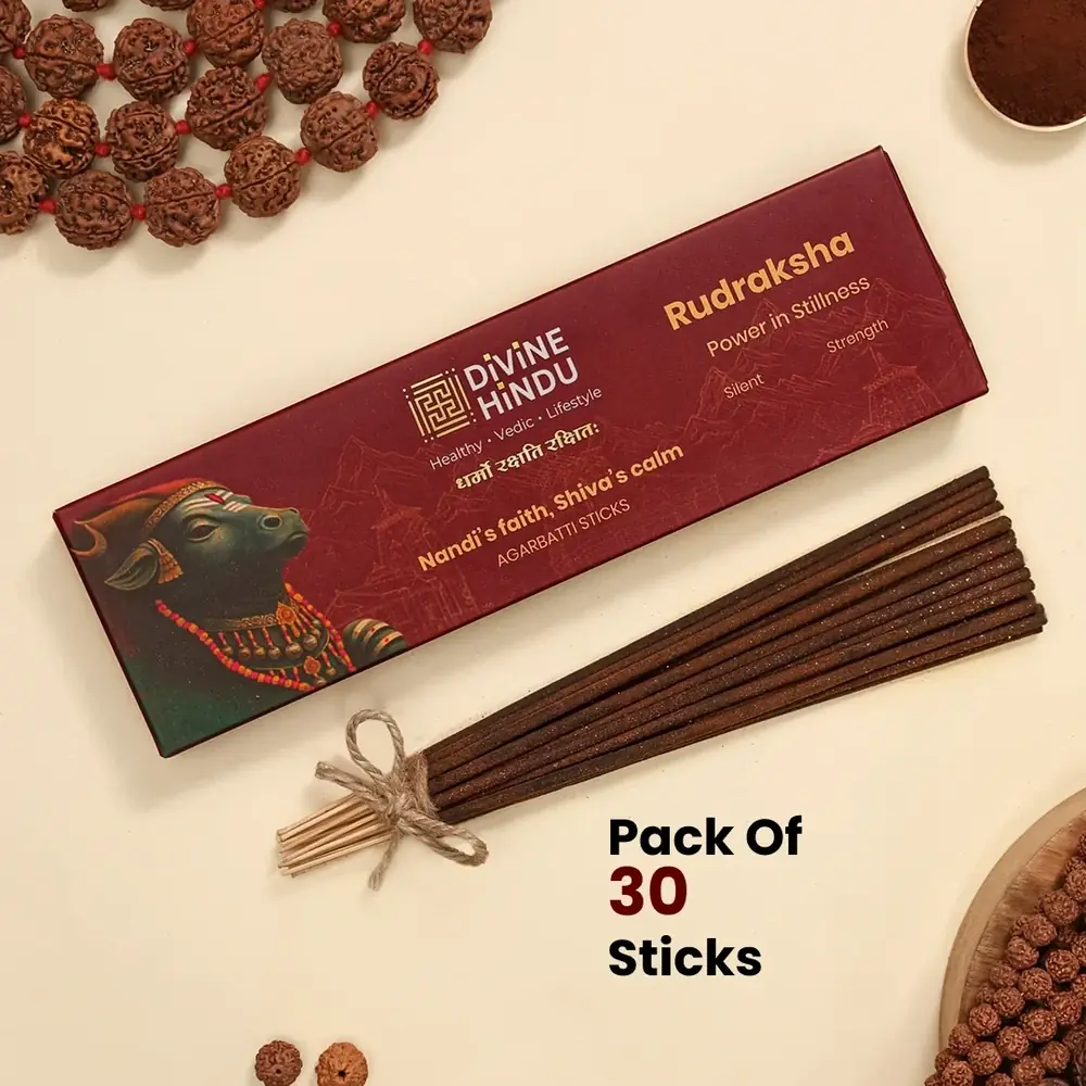 Pack of rudraksha incense sticks with rudraksha beads around it