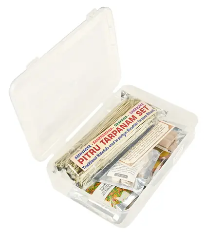 Open plastic box with sticks and packets