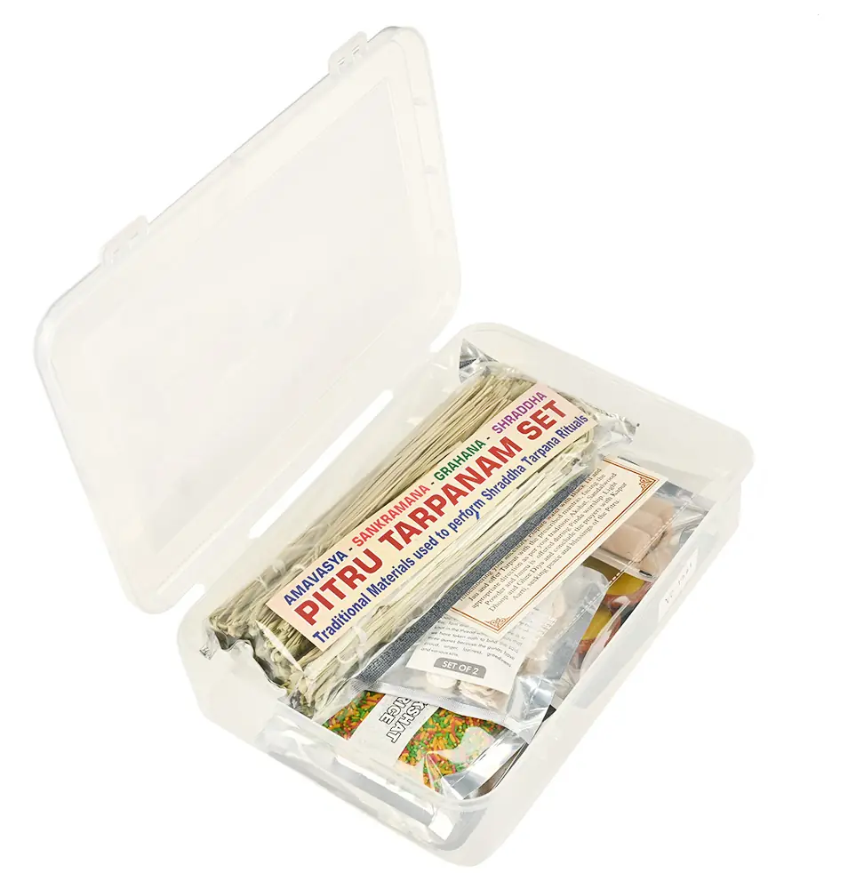 Open plastic box with sticks and packets