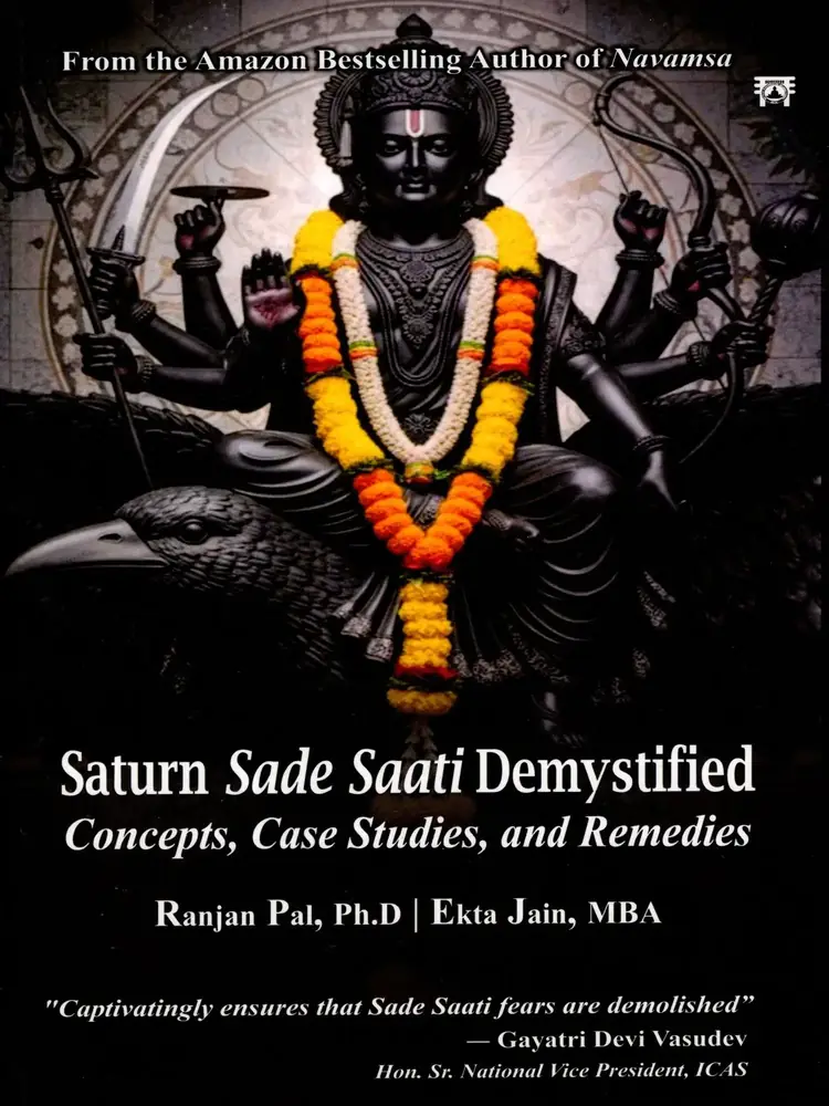Black cover of Saturn Sade Saati Demystified with a dark Shani image