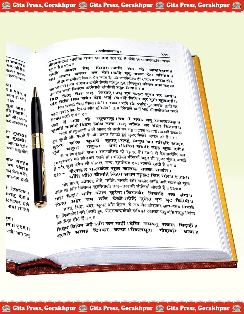An open page with verses and Hindi explanation