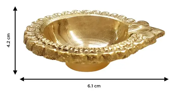 Size drawing of a single brass diya with its length marked