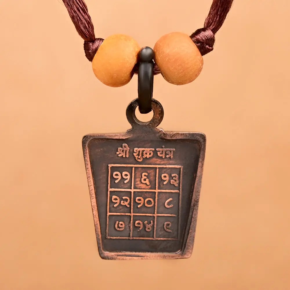 Shukra yantra side of the copper locket on a thread