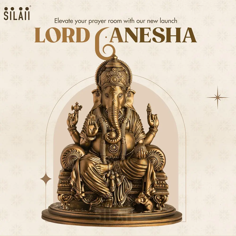 Seated Ganesha idol in antique bronze finish