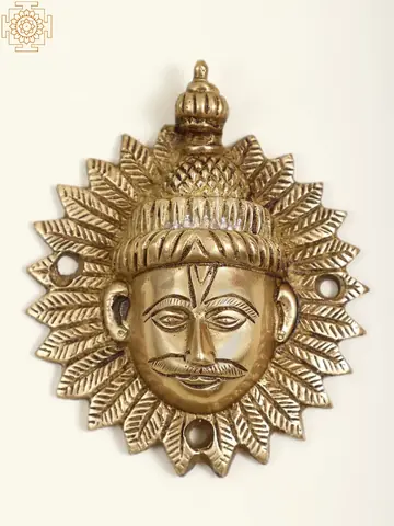 Surya wall hanging in golden brass