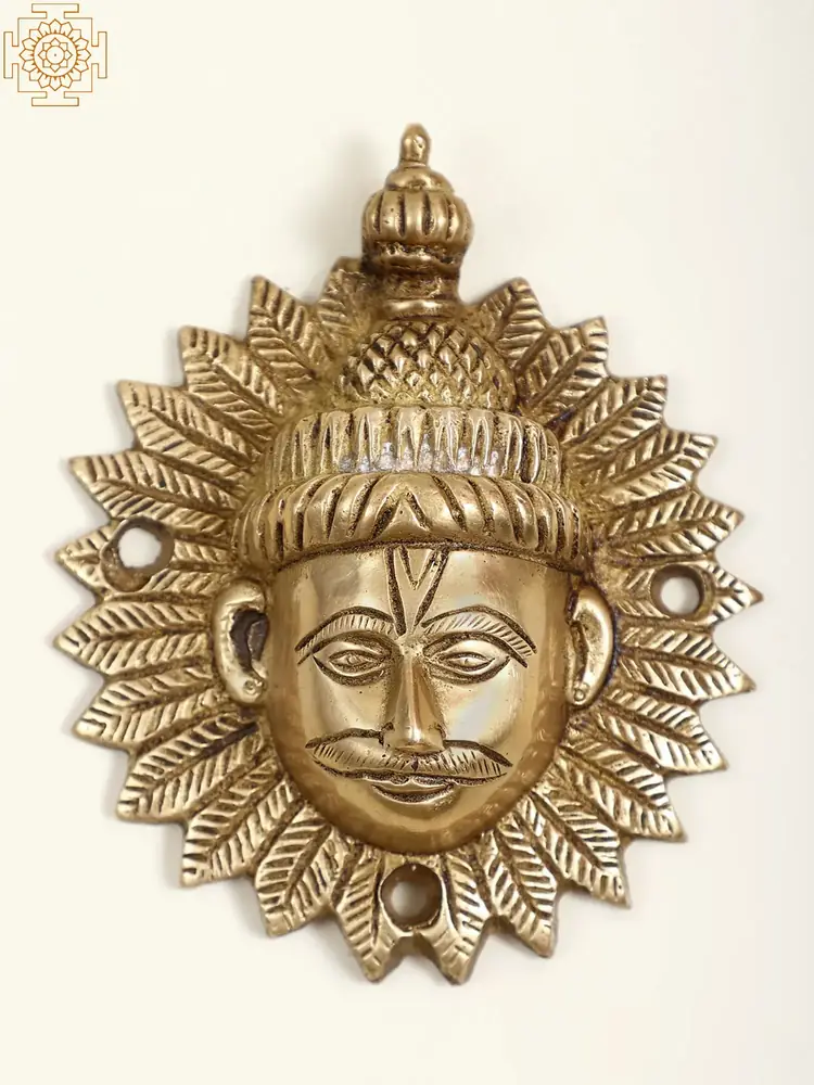 Surya wall hanging in golden brass