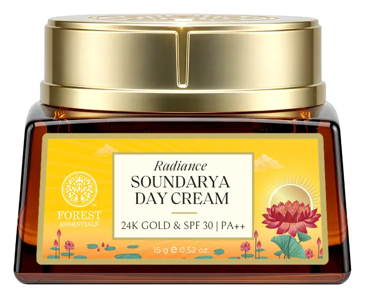 Soundarya radiance cream jar with a gold lid