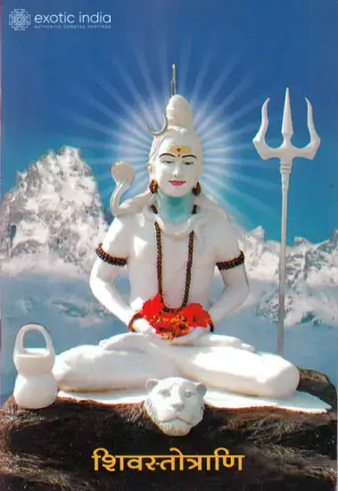 Front cover of Stotras of Shiva showing a white Shiva figure before snow mountains