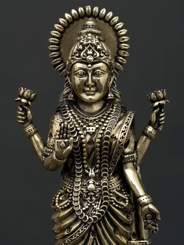 Close view of Lakshmi's face and crown