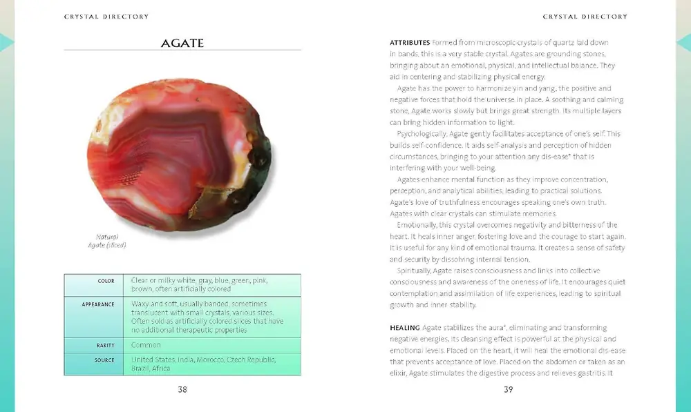 Inside page with a photo of agate and its description