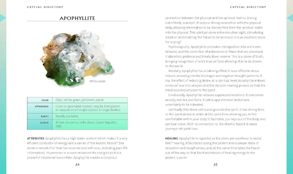 Inside page with a photo of apophyllite and its description