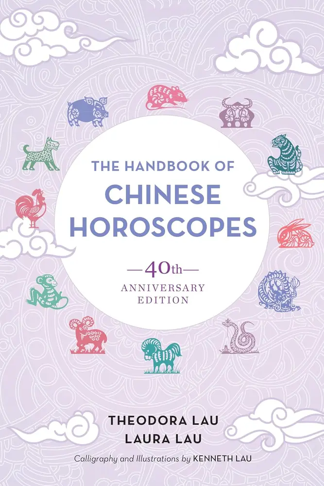 Front cover of The Handbook of Chinese Horoscopes, lilac with small coloured animal drawings