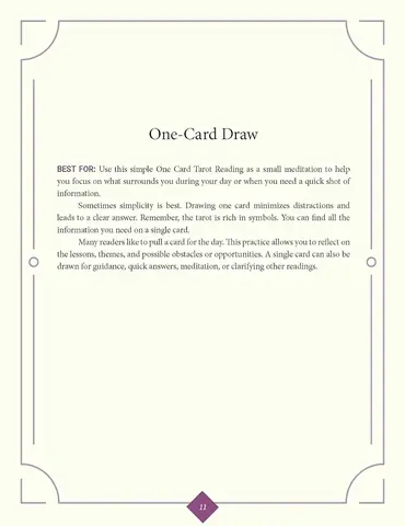 Instructions page for a one card draw