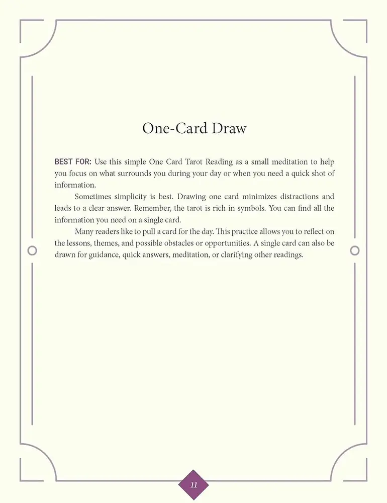 Instructions page for a one card draw