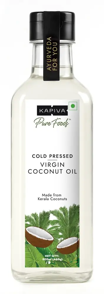 Clear bottle of virgin coconut oil, front label