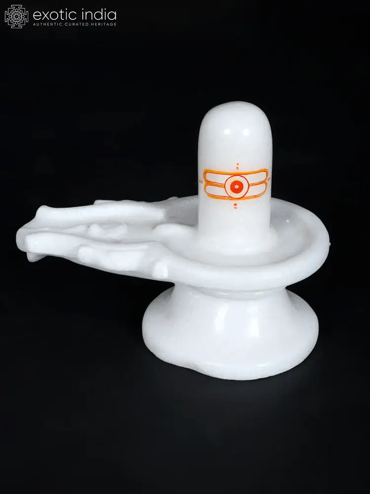 White marble Shiva lingam with a spout, front view