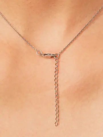 The clasp and extender chain at the back