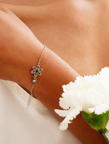 The bracelet worn on a wrist