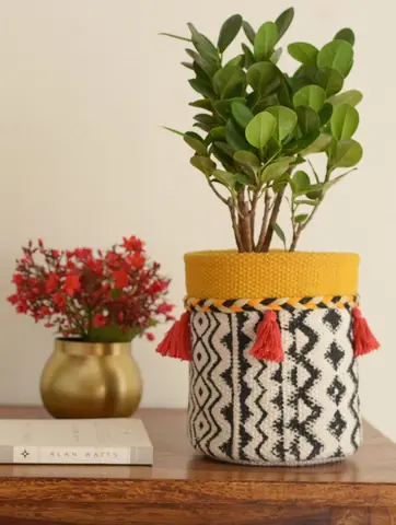 Planter seen from the side with a patterned body
